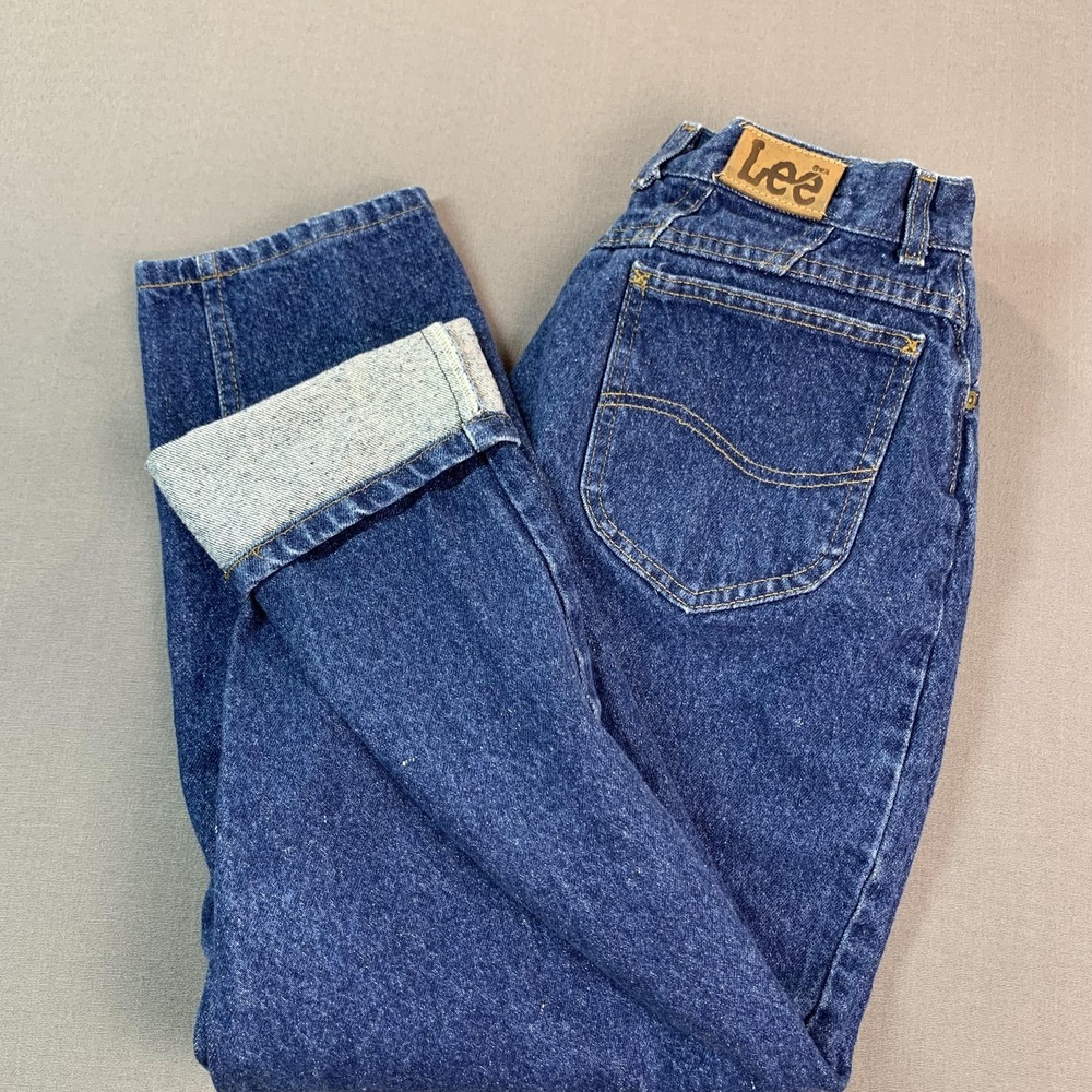 Vintage Lee Jeans Women 16 (30x27) PET Blue High Rise Mom Tapered Denim USA 90s‎